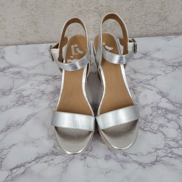 Report Citrine Espadrille Wedge Platform Heel Sandal Metallic Silver 11M - Picture 2 of 14